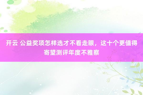 开云 公益奖项怎样选才不看走眼，这十个更值得寄望测评年度不雅察